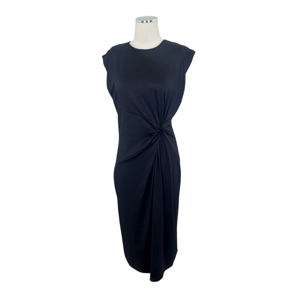 H&M Black Stretch Vintage Style Ruched Waist MIDI Dress Sz M - Picture 1 of 8